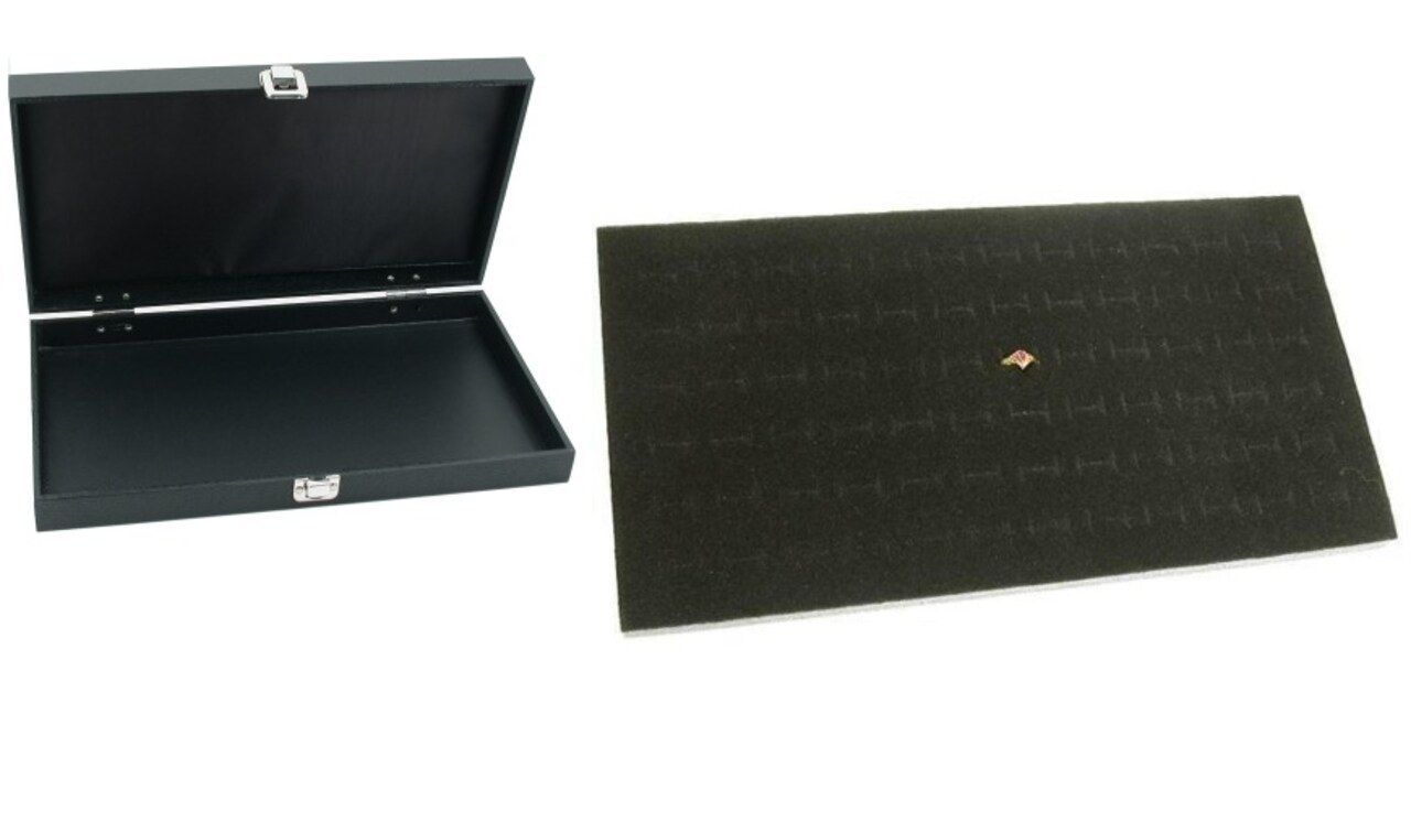 Black Jewelry Case (Single metal clasp) w/ Black Foam 72-slot Display Pad